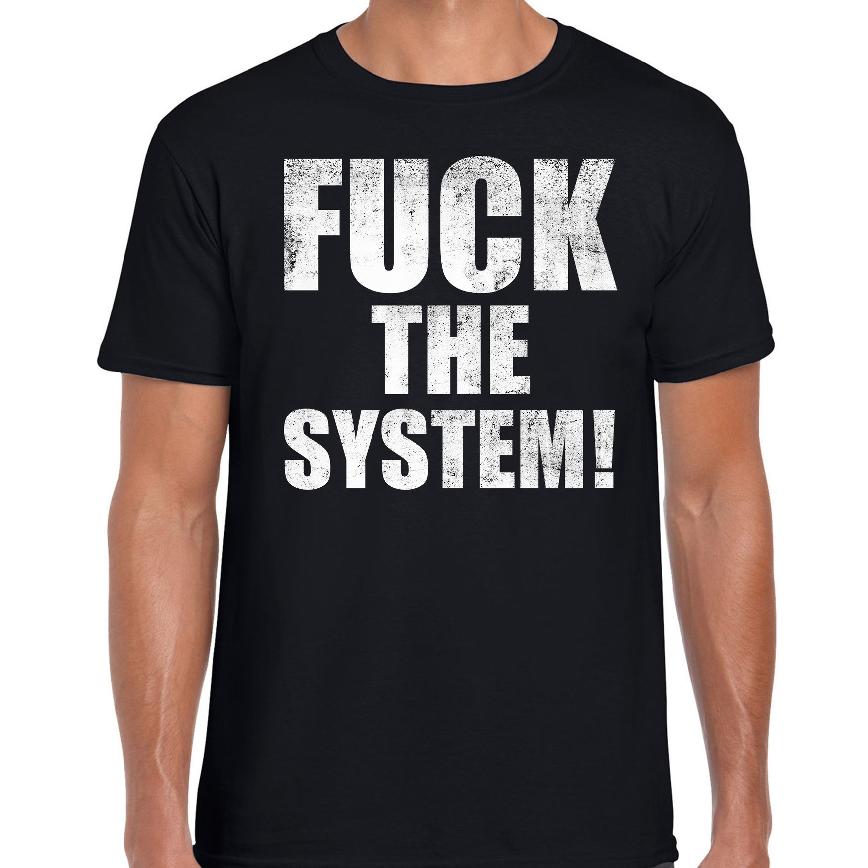 Fuck the system t-shirt zwart voor heren om te staken / protesteren Top Merken Winkel